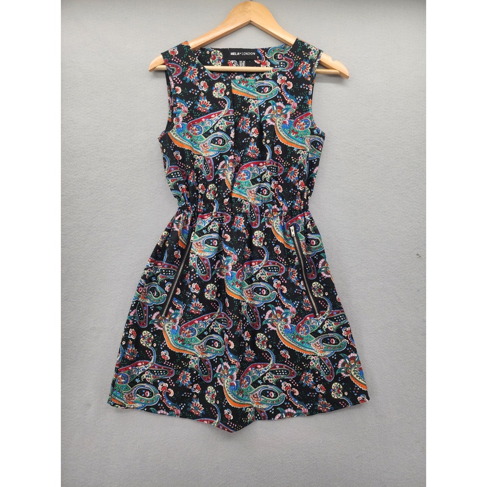 Mela London Paisley Floral Min‎ Dress Sleeveless Boho Festival Black US 6